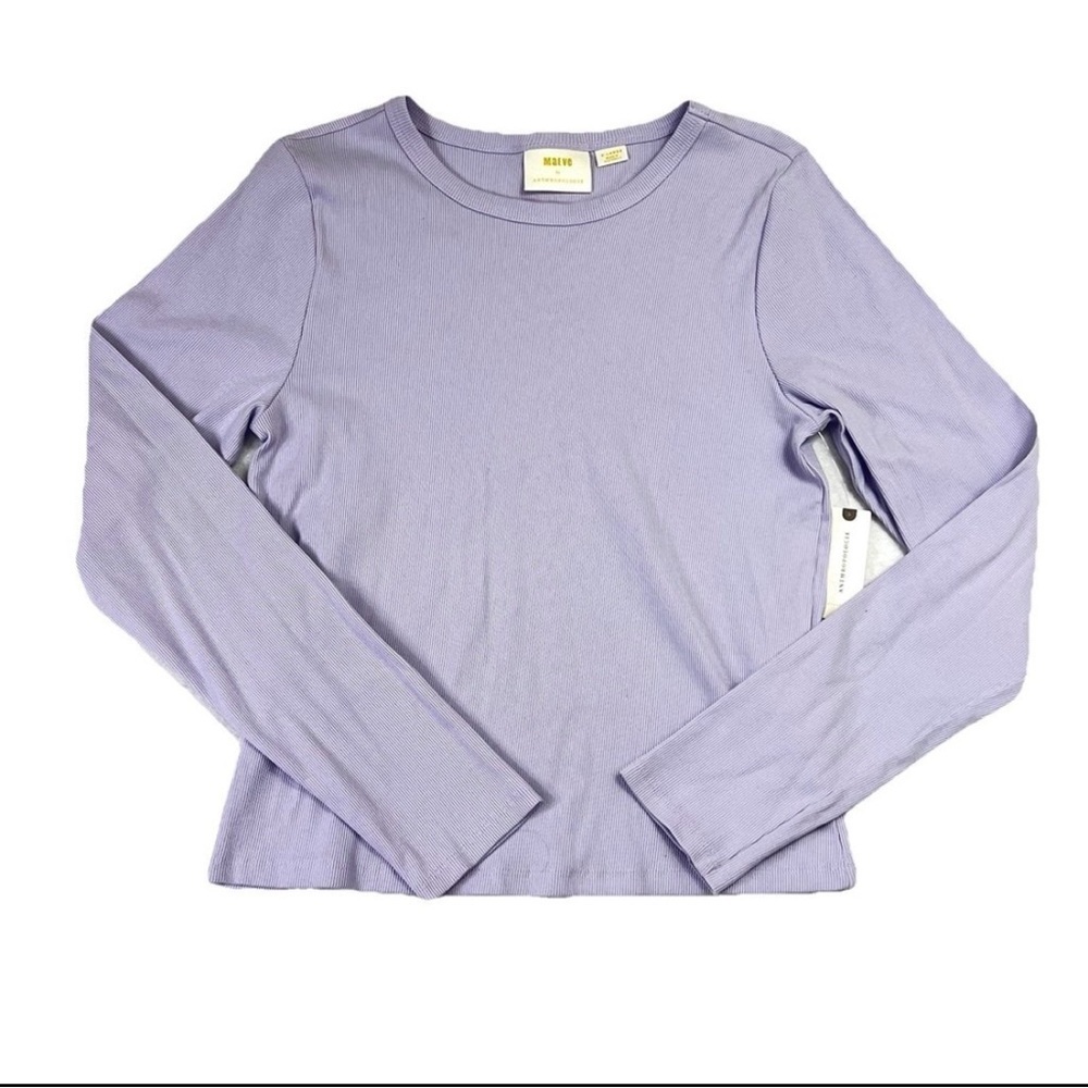Anthropologie Maeve Top Purple Women Long Sleeve Ribbed Comfy Stretch Sz XL NWT